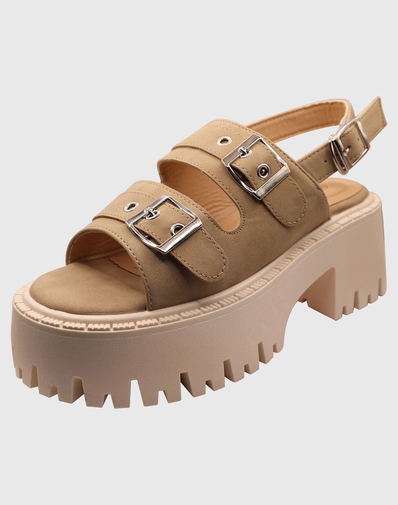 Sandalia Triple Hebilla Beige-0