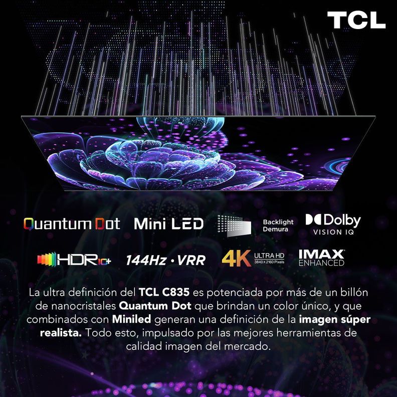 QLED 65" TCL 65C835 Miniled 4K HDR Smart TV Google TV -5