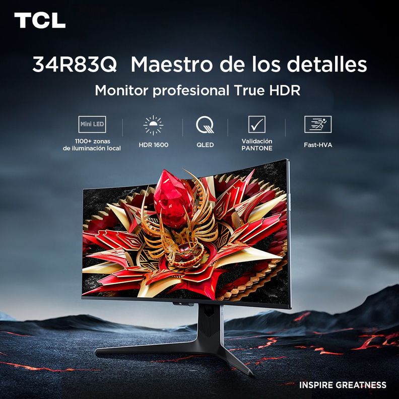 Monitor Gamer Curvo TCL 34" R83Q WQHD 170Hz QD-MiniLED 1ms-1