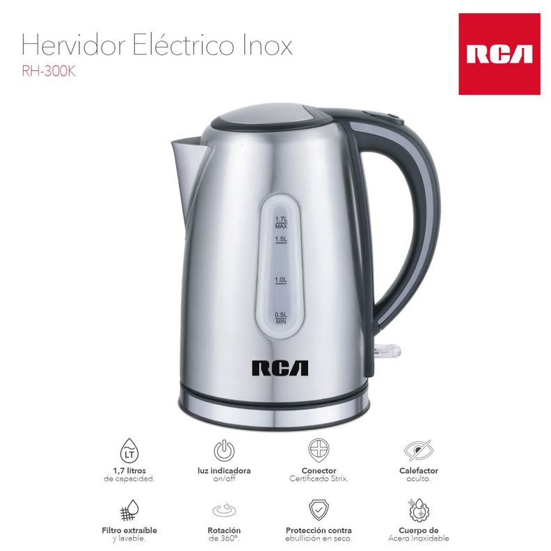Hervidor Electrico Inox RCA RH-300K 1,7 L-1