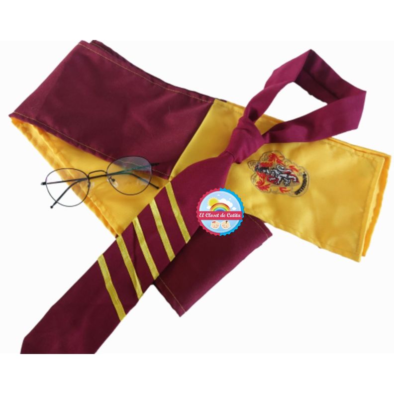 Set 3 Accesorios Disfraz Harry Potter Casa Gryffindor Bufanda, Lentes Y Corbata-0