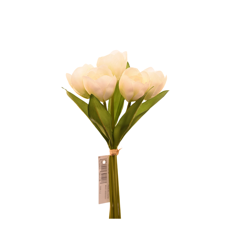 Ramo de 6 tulipanes blancos artificiales de 30 cm-1