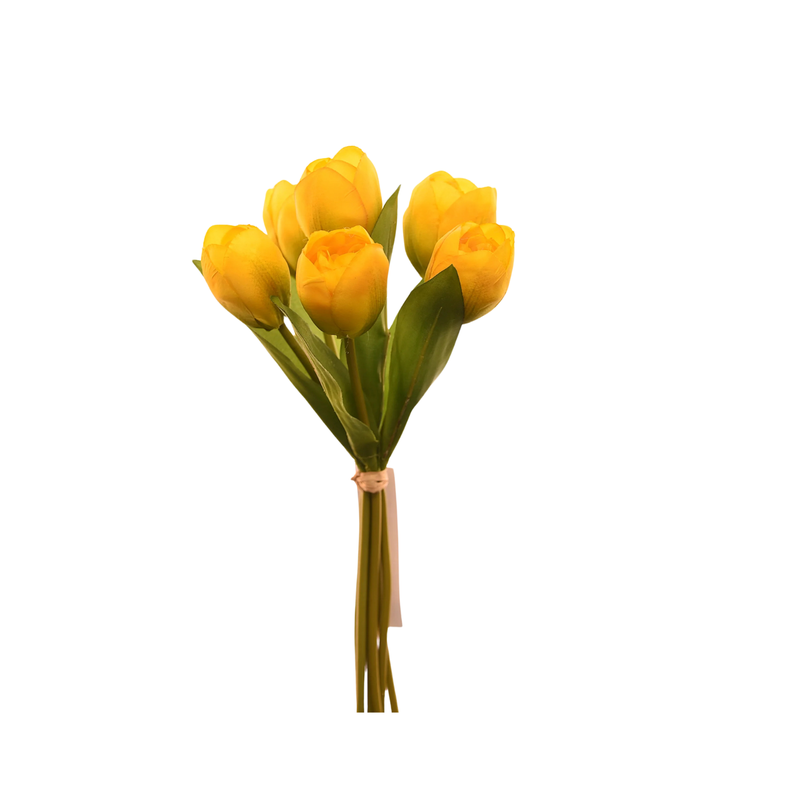 Ramo de 6 tulipanes amarillos artificiales de 30 cm-0