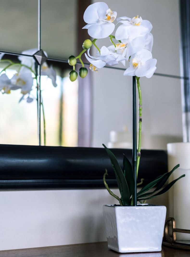 Orquídea blanca 51 cm en macetero-1