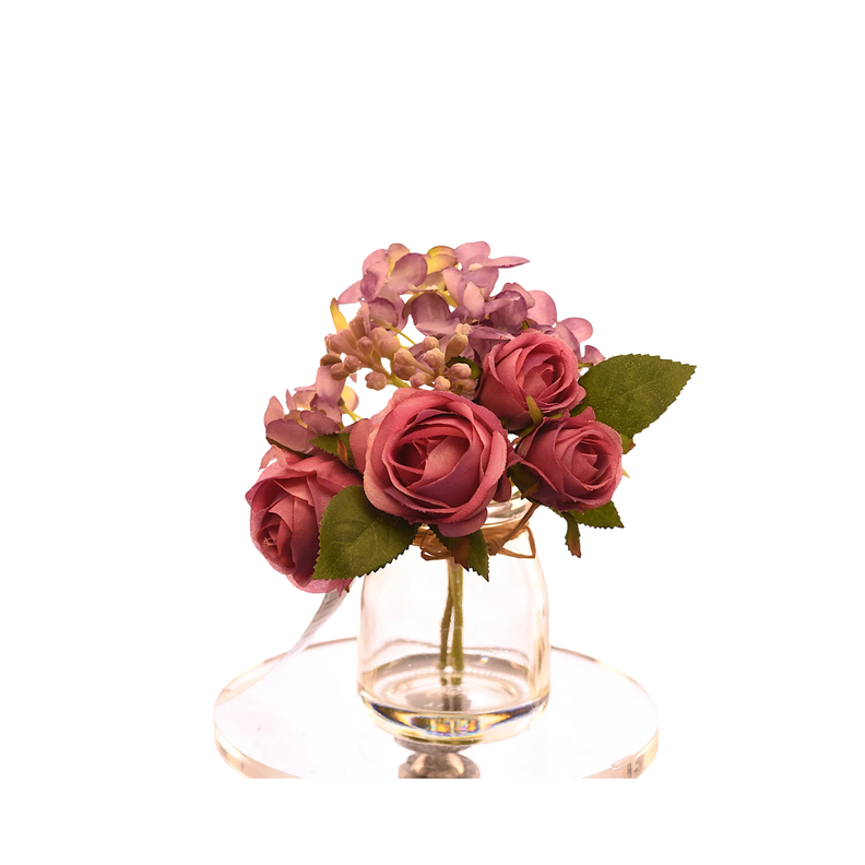 Arreglo de flores rosado oscuro  artificiales de 15 cm en florero de vidrio-0
