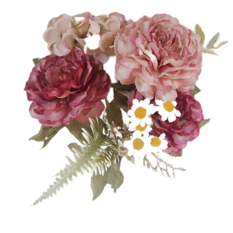 Ramo de flores envejecidos color rosado artificiales de 30 cm-0