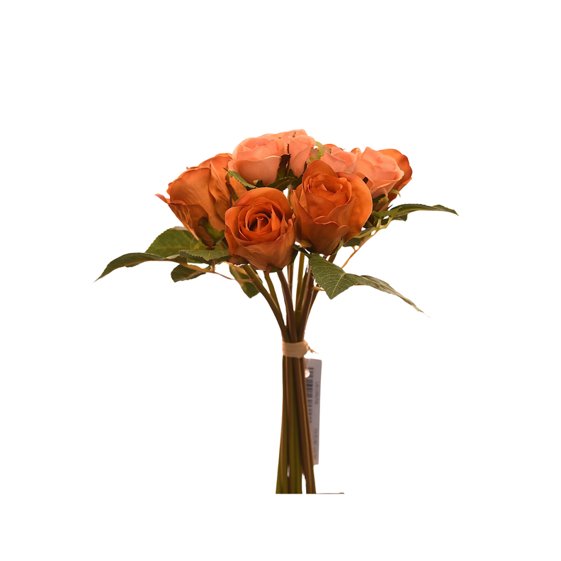 Ramo de 12 rosas naranjo artificiales de 27 cm-1