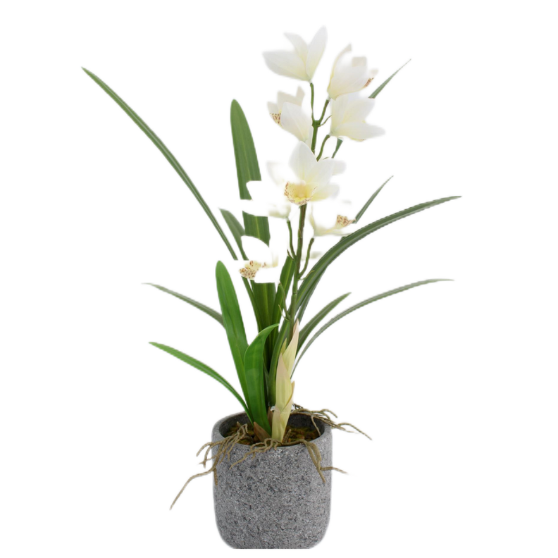 Planta de Orquídeas salvajes  blancas artificial es de 56 cm en macetero-1