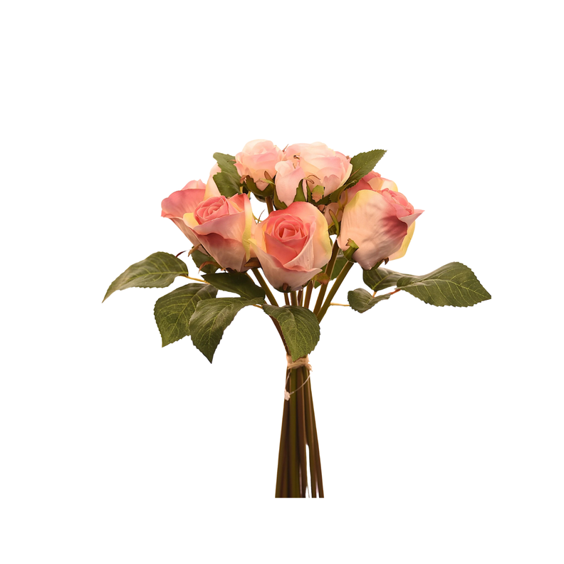 Ramo de 12 rosas rosadas artificiales de 27 cm-0