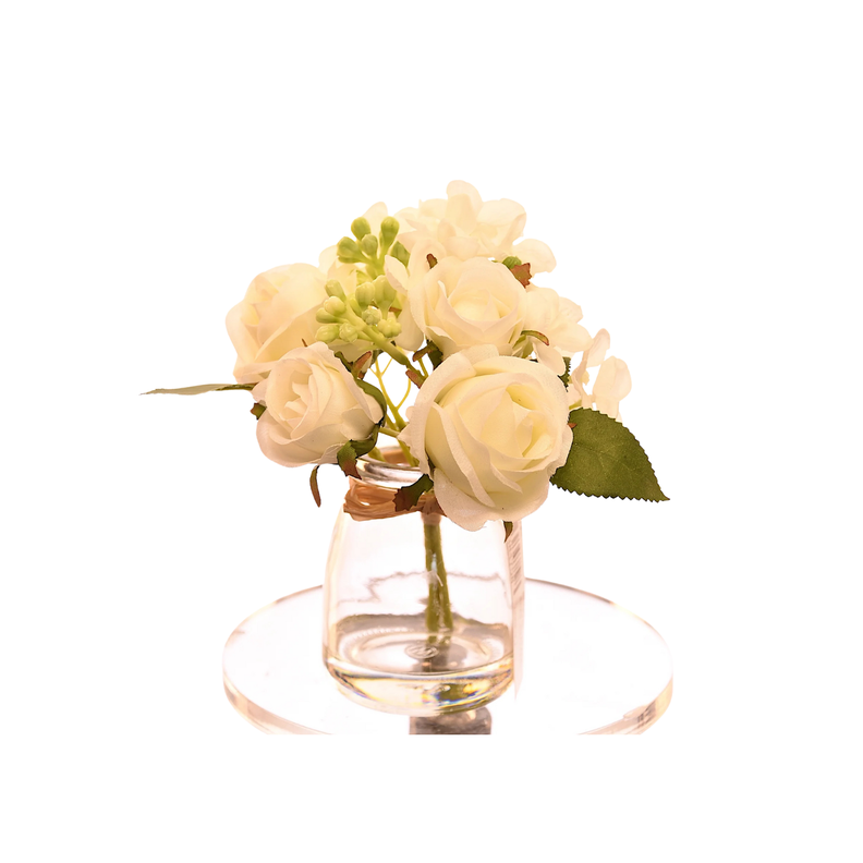 Arreglo de flores blancas  artificiales de 17 cm en florero de vidrio-0