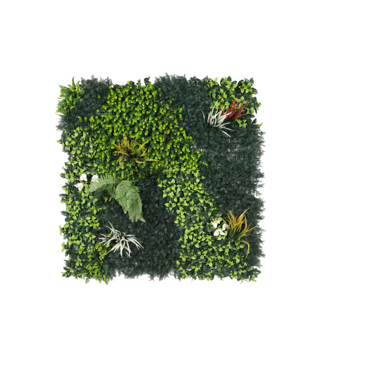 Pasto Mural Artificial Premium Con Flores Mixtas 100 X 100 cm. Con Protección UV-0