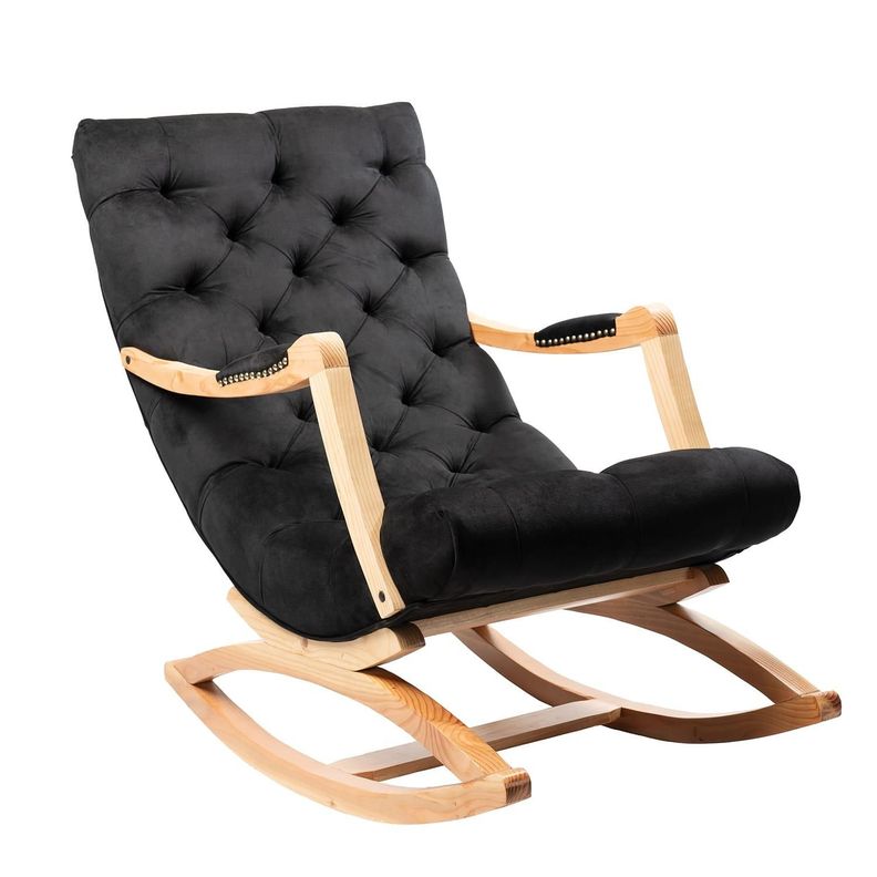 SILLA MECEDORA CON APOYA BRAZO FELPA NEGRA-1