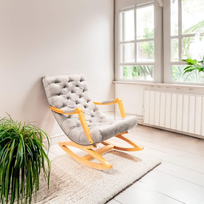 SILLA MECEDORA CON APOYA BRAZO FELPA GRIS-0