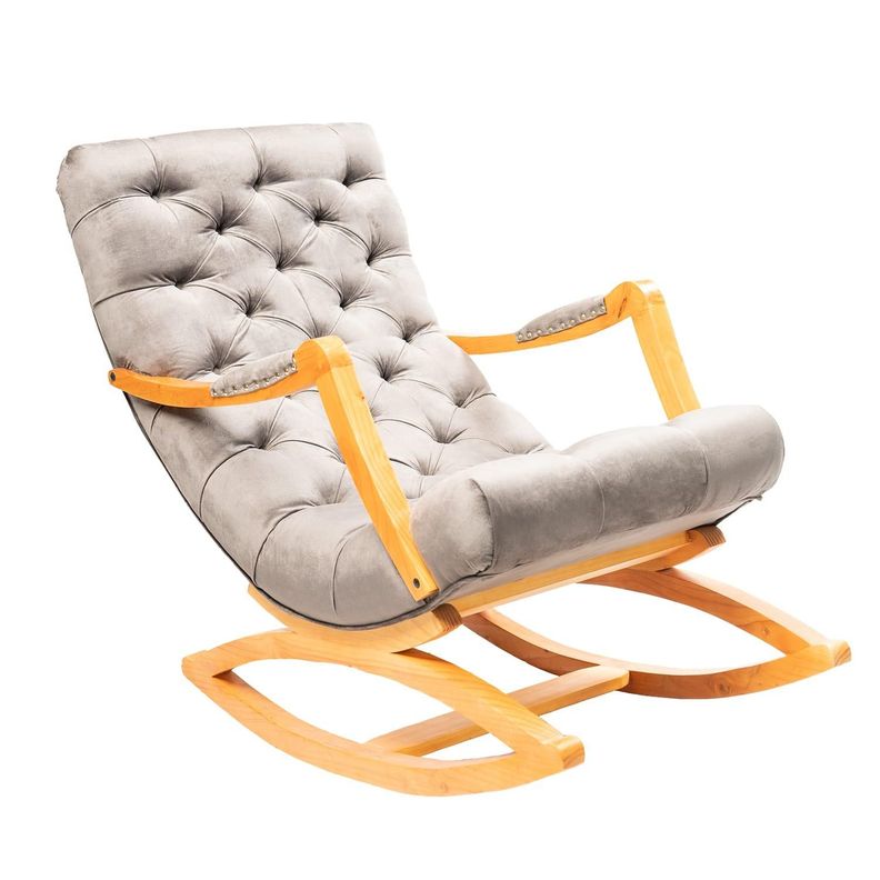 SILLA MECEDORA CON APOYA BRAZO FELPA GRIS-1