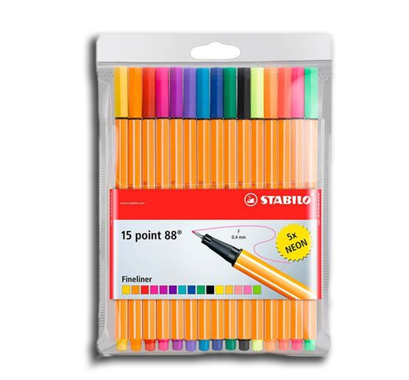 Set Stabilo 15 Point 88 Tiralíneas Fineliner Incluye 5 Neón-0