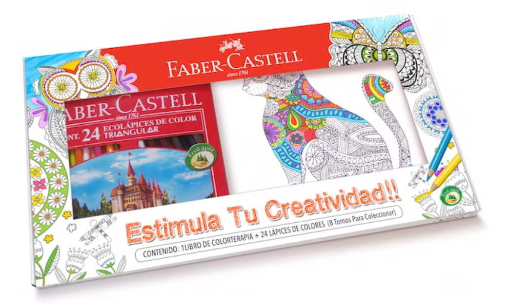 Set libro colorterapia mas 24 lapices triangulares faber castell-0