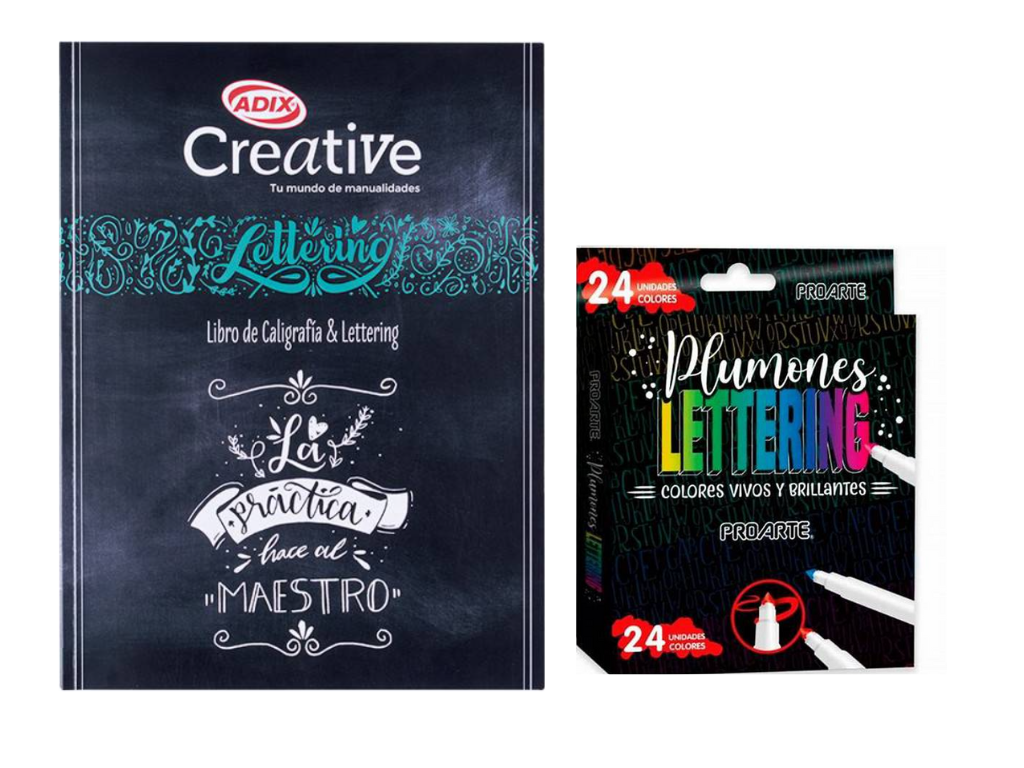 Pack Libro de caligrafia & Lettering N°1 + 24 Marcadores Lettering  -0