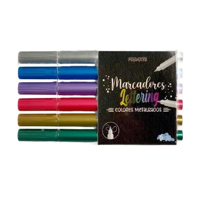 Marcadores Lettering Colores Metalizados 6 Unidades Proarte