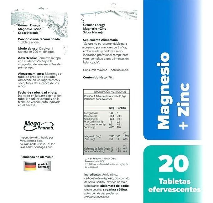 Magnesio + Zinc Tab Efervescentes X 20 Und German Energy-1