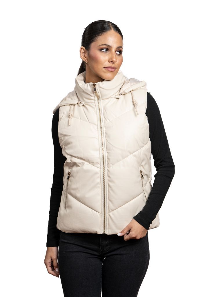 Puffa sin Manga CHG76 Ecocuero Blanco Invierno-0