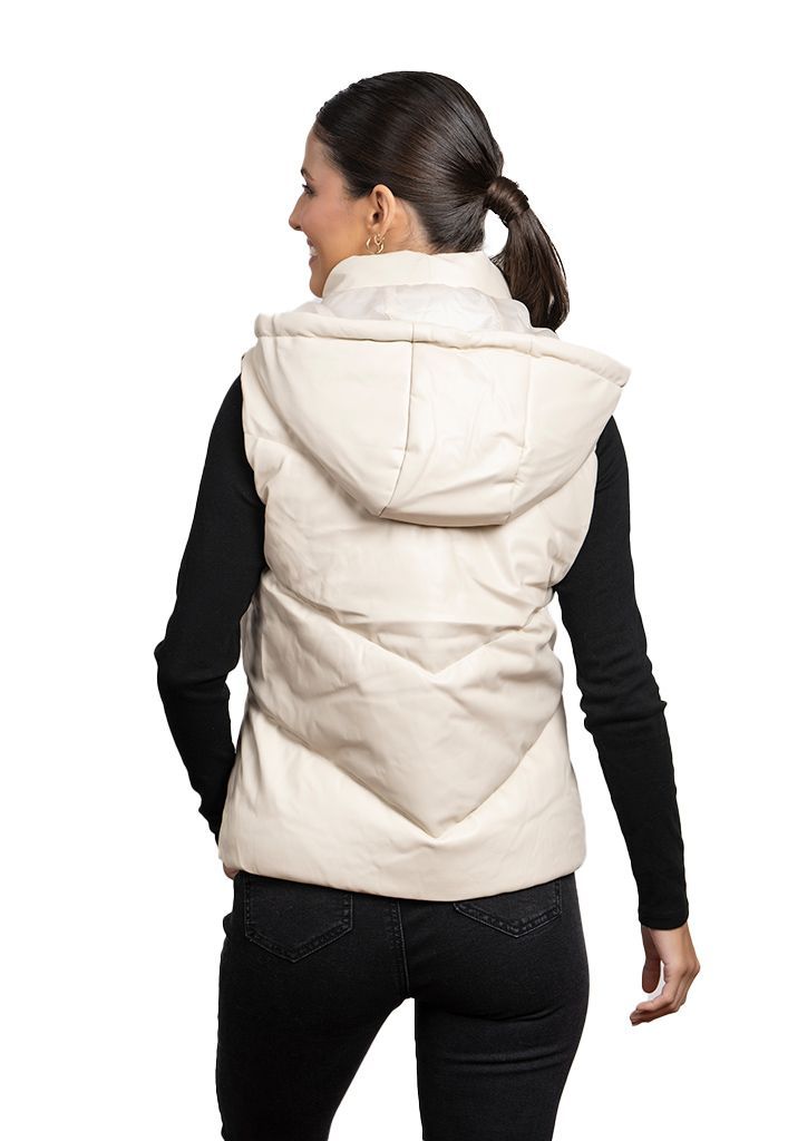 Puffa sin Manga CHG76 Ecocuero Blanco Invierno-2
