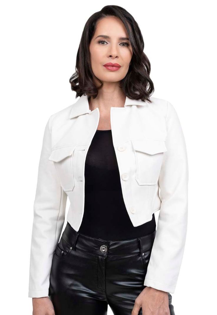 Chaqueta Crop EcoCuero CHG63 Blanco-0