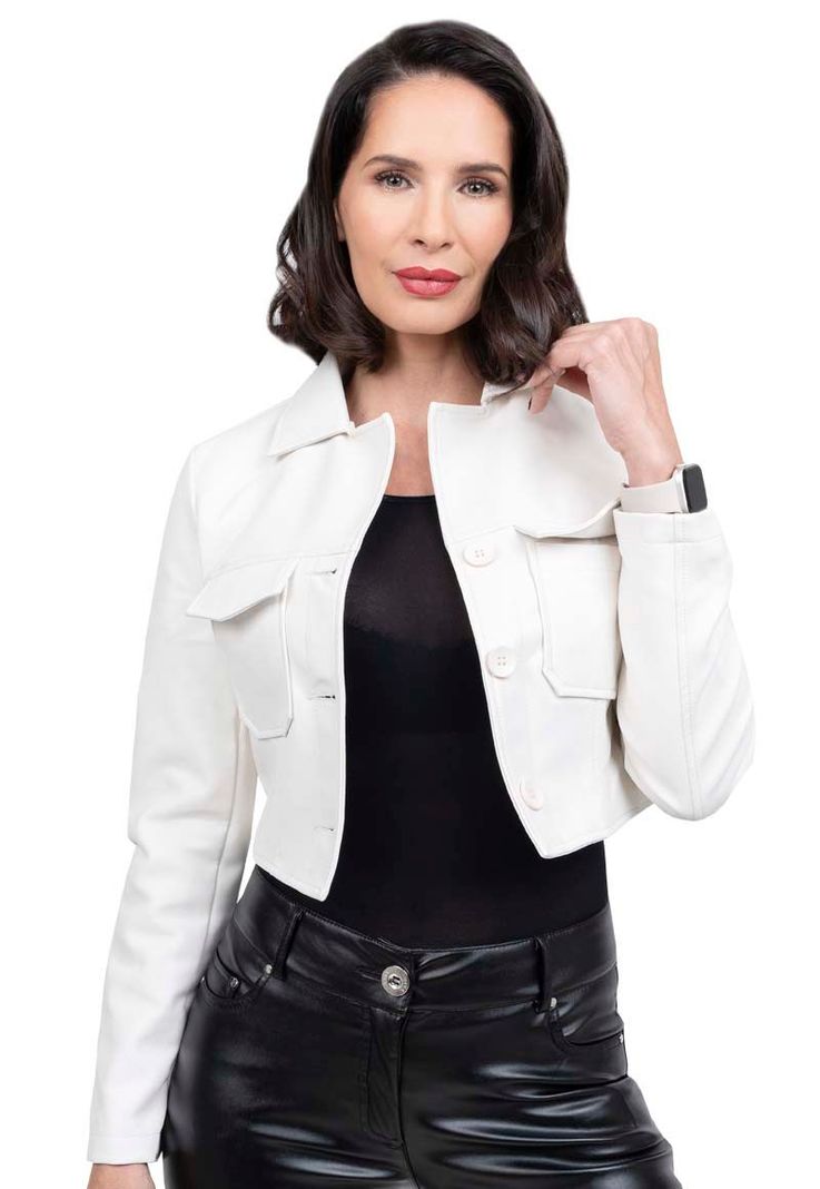 Chaqueta Crop EcoCuero CHG63 Blanco-1