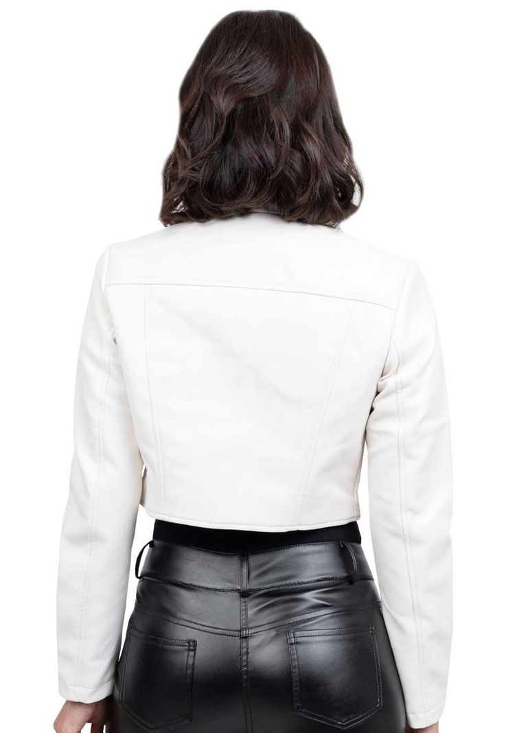 Chaqueta Crop EcoCuero CHG63 Blanco-2