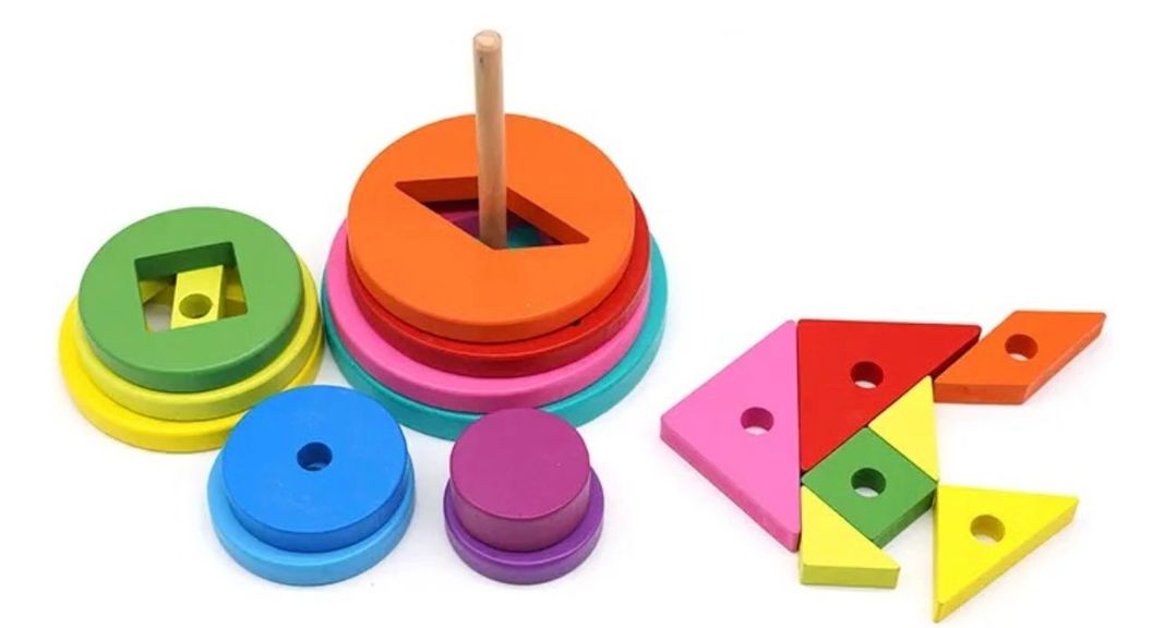 Juego 2 En 1 Apilable Tangrama Madera Torre Niños Montessori Color Multicolor-2