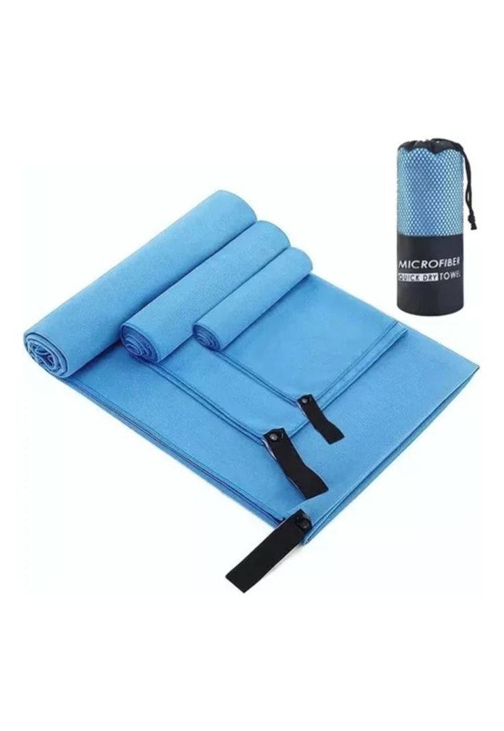 Toalla Bano Viaje Microfibra De Secado Rapido 3 Pcs Azul