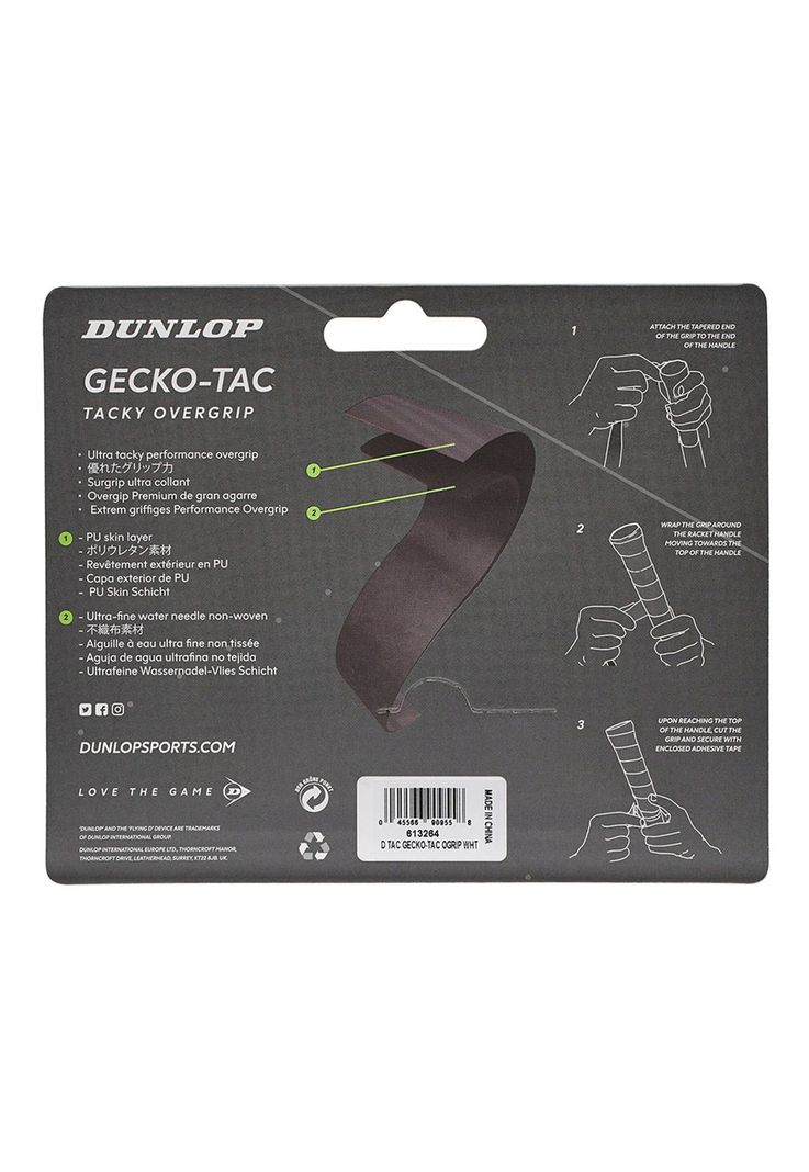 Overgrip Tenis Gecko Tac Dunlop Premium Agarre Negro X3-1
