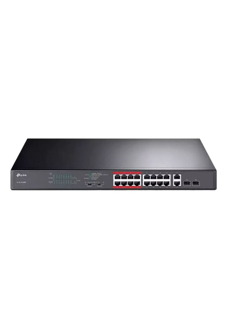Switch 16 puertos PoE a 10/100 Mbps 2 puertos Gigabit RJ45 2 SFP TP-Link TL-SL1218MP-0