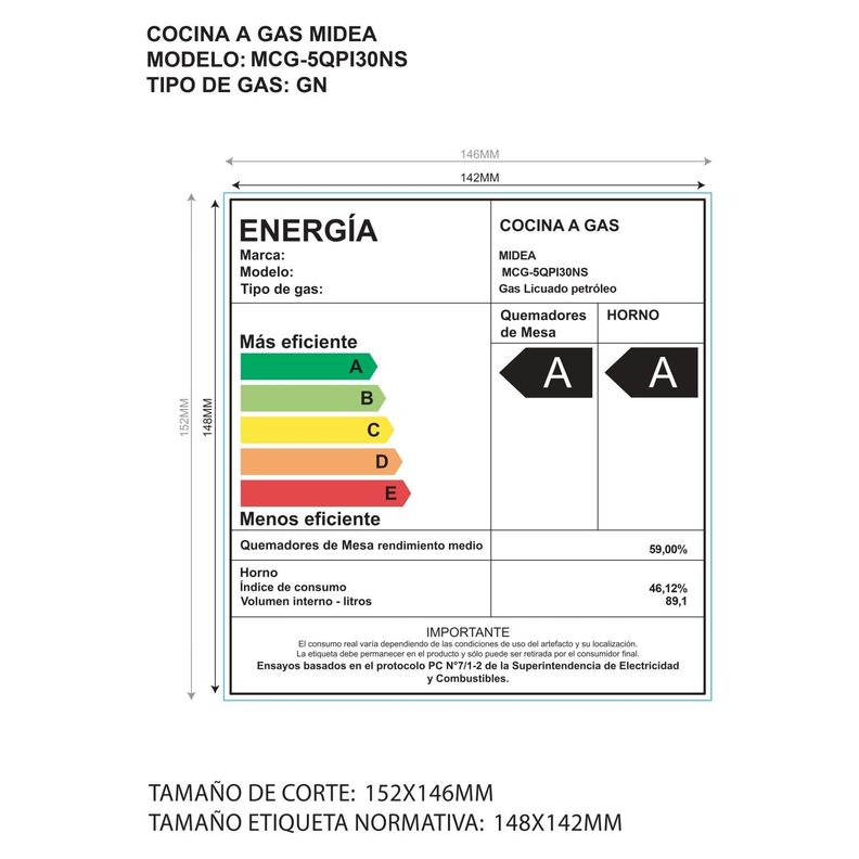 Cocina 5 Quemadores Midea Gas Licuado Mcg-5Qpi30Ns-5