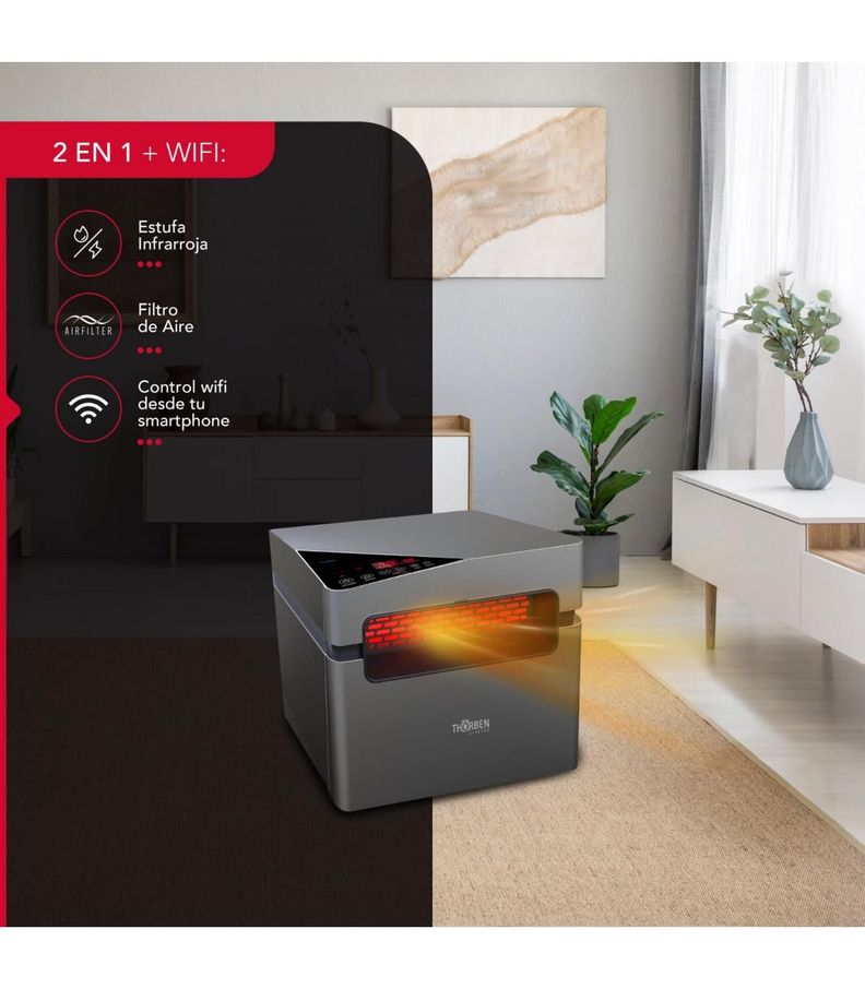 Estufa Eléctrica Infrarroja 2 en 1 Thor Silver 1500W Wifi-1