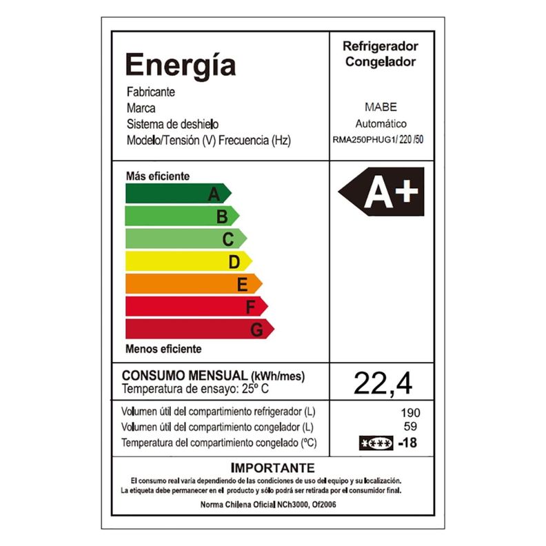 Refrigerador Mabe Top Mount 250 Litros No Frost RMA250PVUG-5