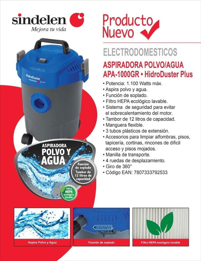 Aspiradora Polvo Y Agua Apa-1000gr Sindelen-6