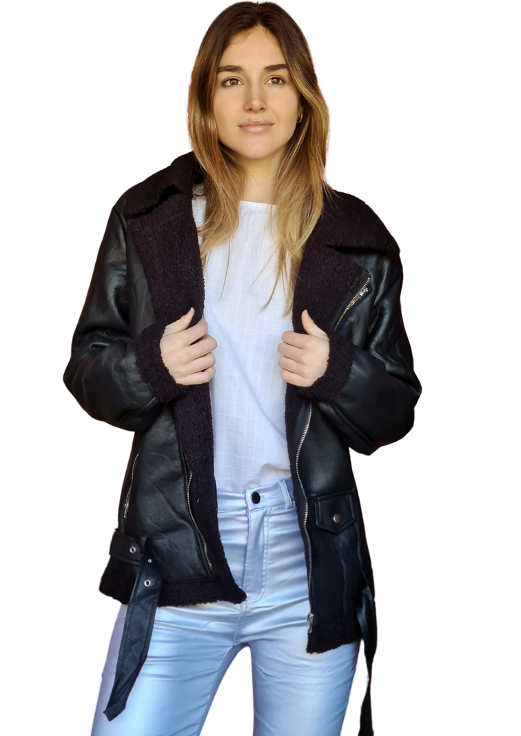 Chaqueta Ecocuero MLK Casual Negra Mujer-1
