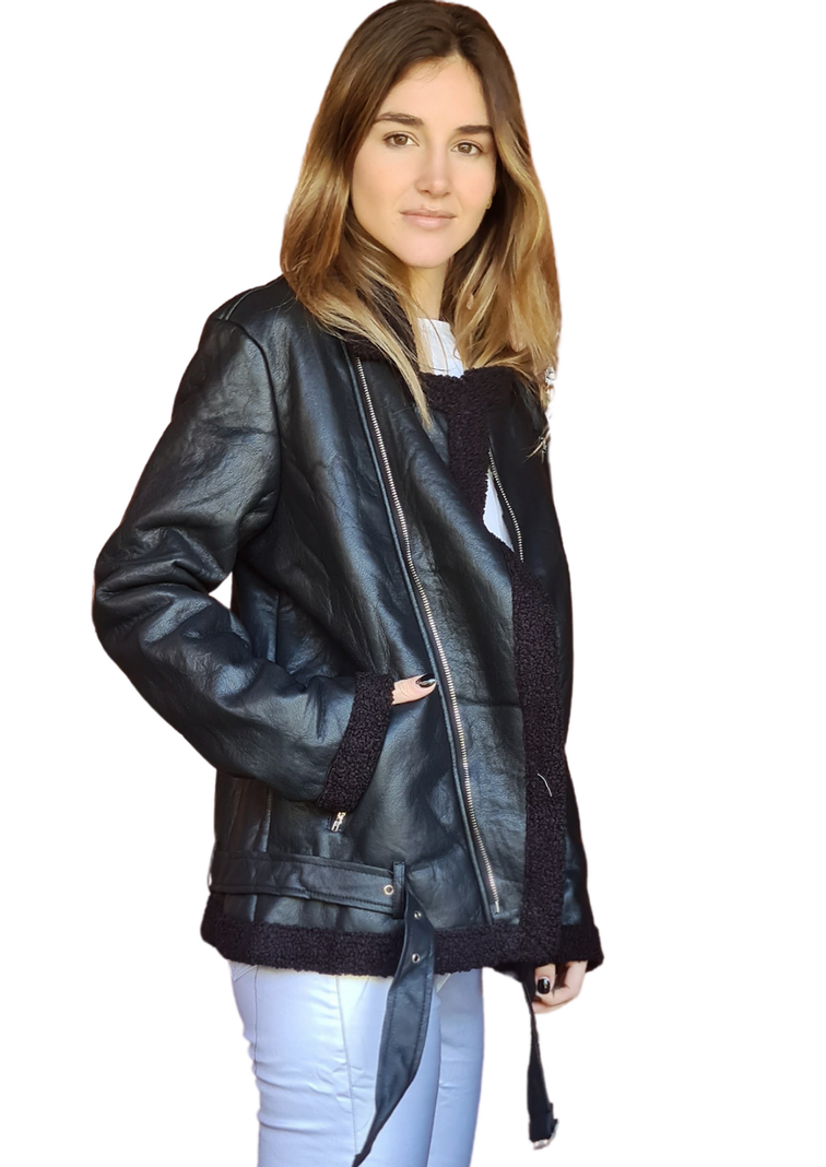 Chaqueta Ecocuero MLK Casual Negra Mujer-2