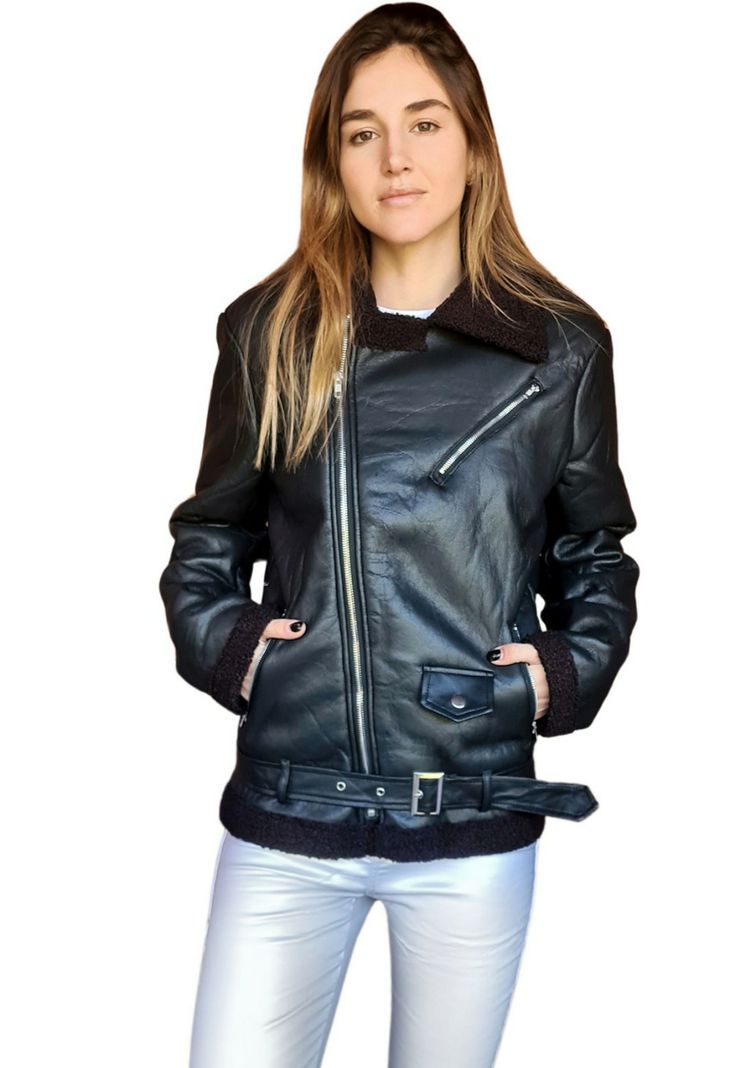 Chaqueta Ecocuero MLK Casual Negra Mujer-3