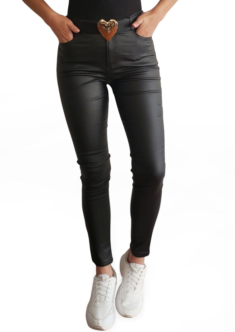 Pantalon Eco Cuero MLK Negro Mujer-0