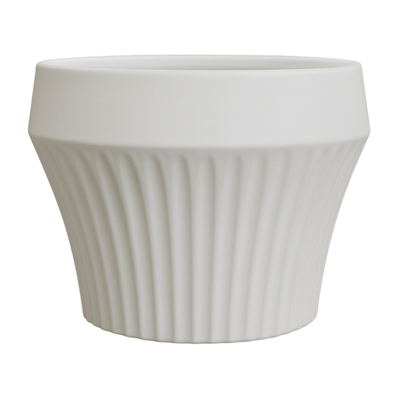 Macetero De Ceramica Blanco Mate Lineas Decorativas Maceta S