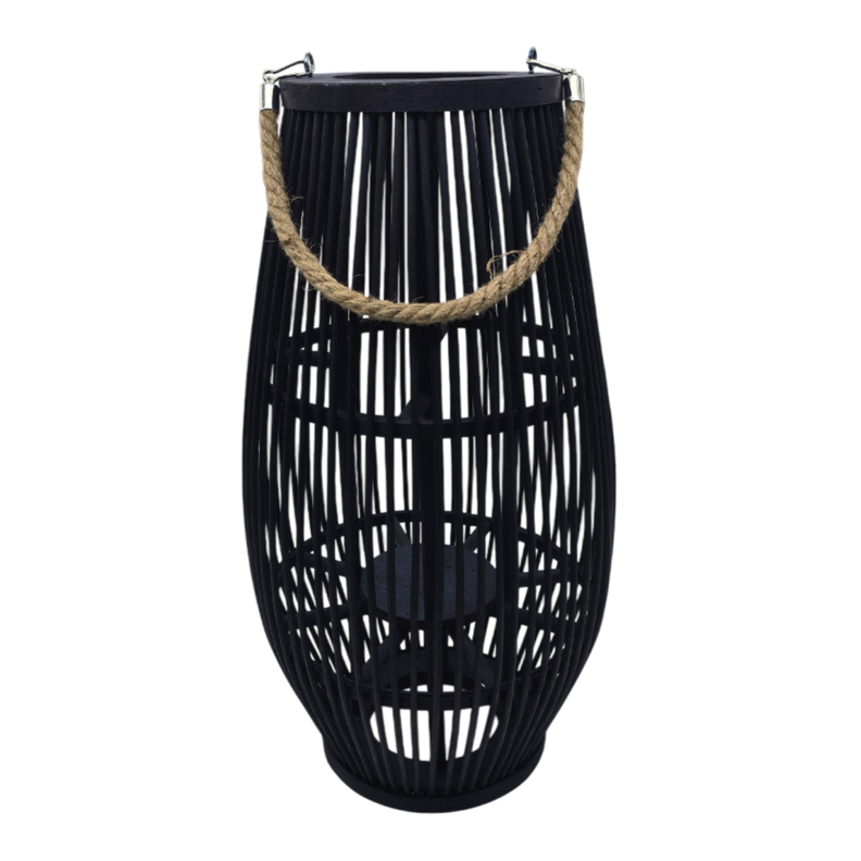 Candelabro De Bambu Negro Porta Vela Nordico Farol 50 CM