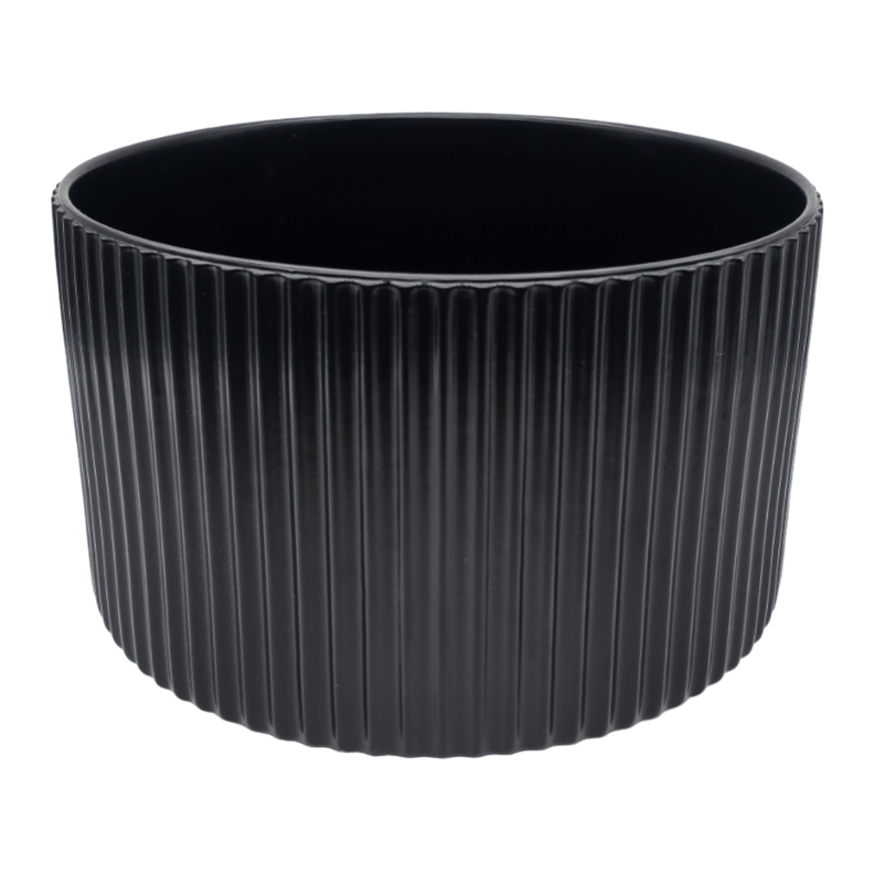 Macetero Maceta De Ceramica Negro Lineas Verticales Grande