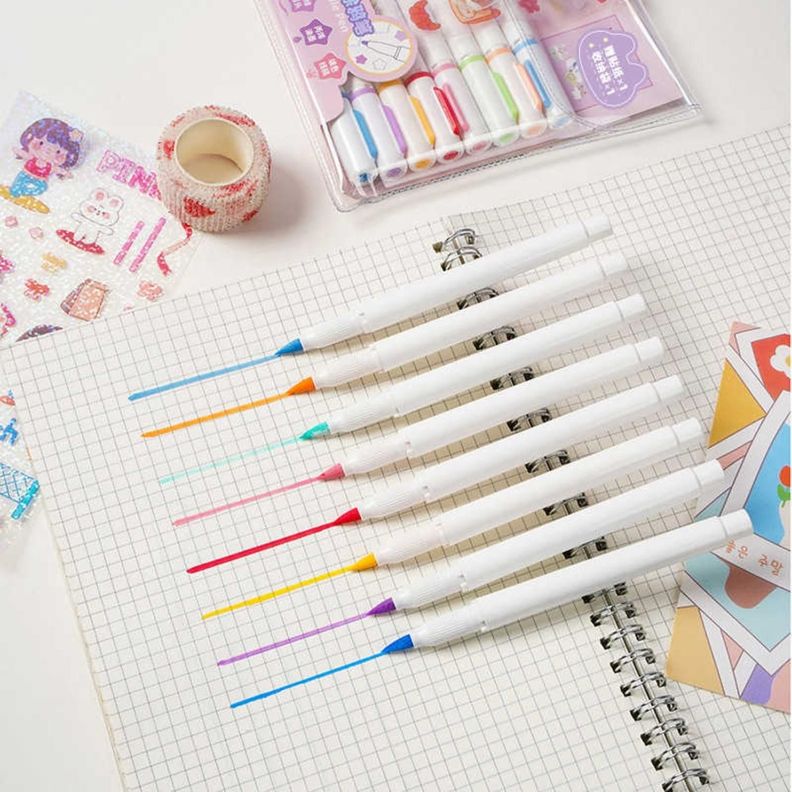 Set 8 Marcadores Acrilicos Punta Pincel + Stickers Y Estuche-2