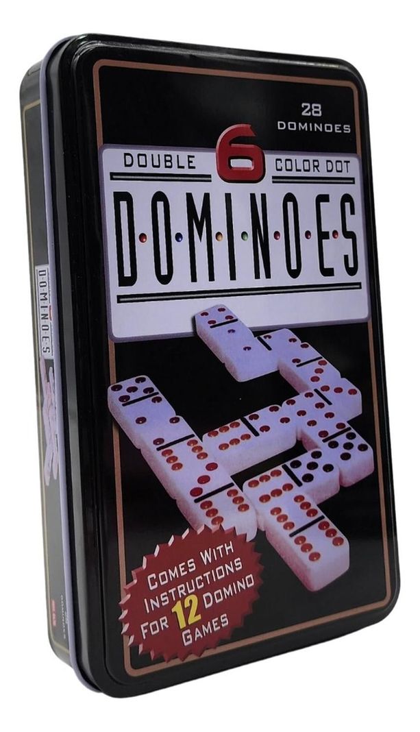 Domino Chancho 6 Juego Dominó Caja Metálica 26 Piezas Color-0