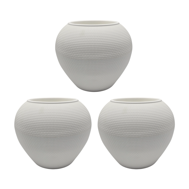 Set 3 Maceteros Plastico Redondo Ovalado Moderno Textura S