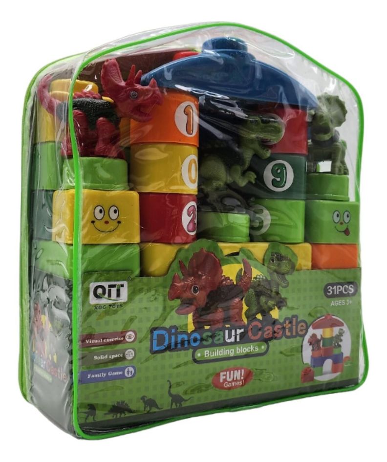 Set Bloques Y Dinosaurios Grande 31 Piezas Con Bolso Estuche-0
