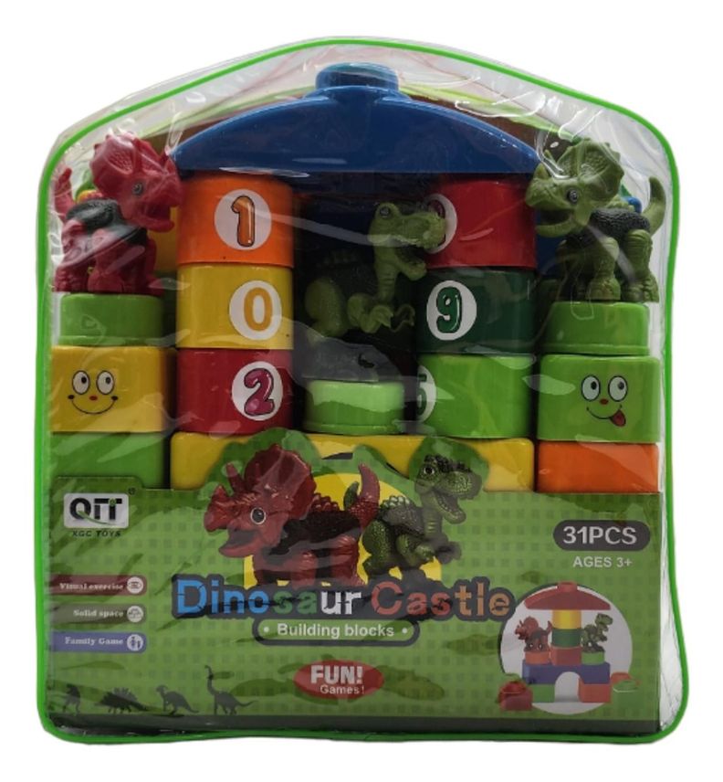 Set Bloques Y Dinosaurios Grande 31 Piezas Con Bolso Estuche-1