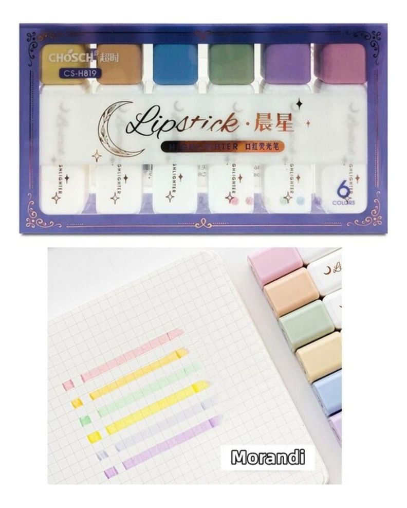 Set Destacador Lipstick Pastel 6 Colores Highlighter Lapices-0