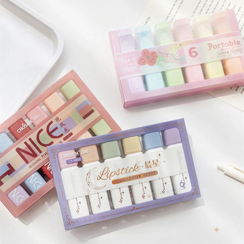 Set Destacador Lipstick Pastel 6 Colores Highlighter Lapices-3